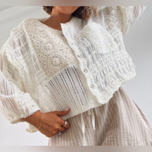 POL Tops - White Textured Women's Top